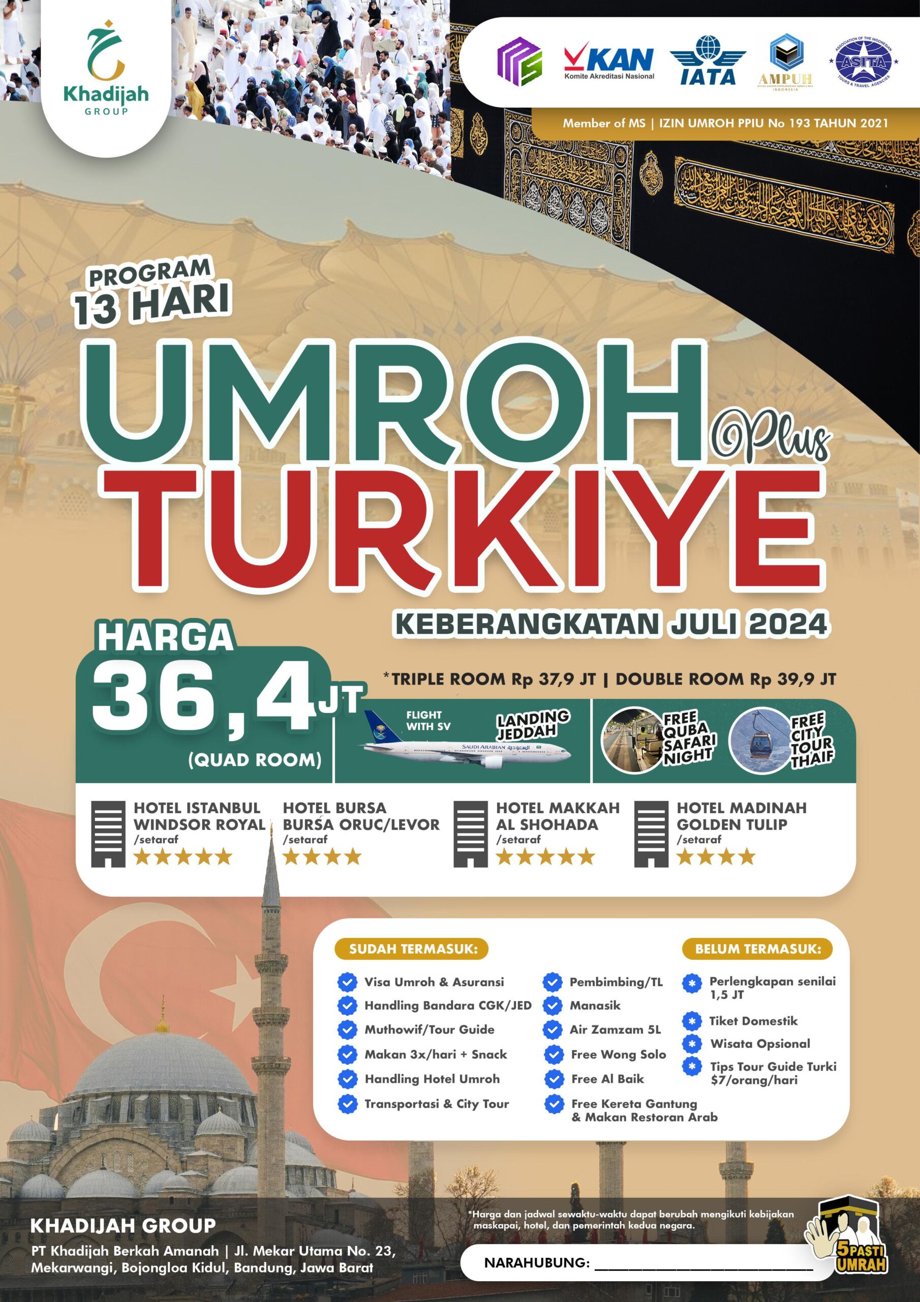 Umroh Plus Turkey 2024 by Khadijah Tour & Travel