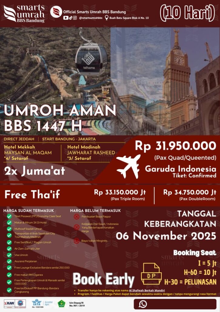 Umroh Aman Smarts BBS Bandung 6 November 2025 (10 Hari)