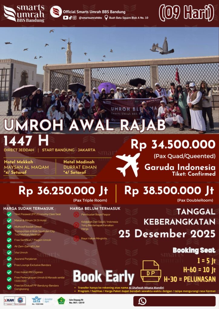 Umroh Awal Rajab 25 Desember 2025 Smarts BBS Bandung