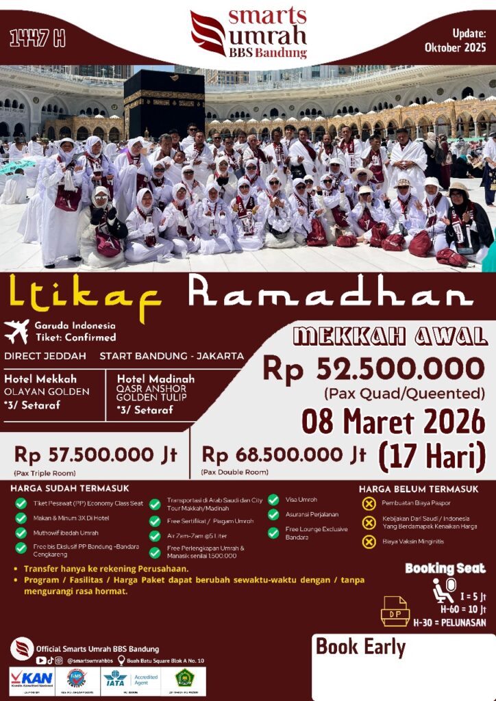 Umroh Itikaf Ramadhan 8 Maret 2026 17 Hari Bersama Smarts Umroh BBS
